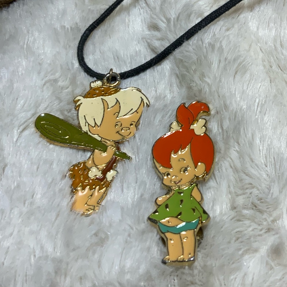 Flintstones Hanna Barbera Bamm-Bamm Choker and Pebbles Pin Vintage 1994